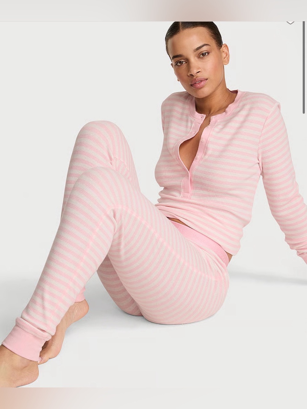 Cozy Pink Striped Women's Thermal Pajama Set